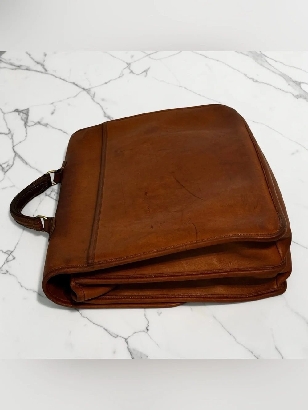 1980s COACH Cognac Leather Briefcase USA Vintage Bag Attache No. 028-8921